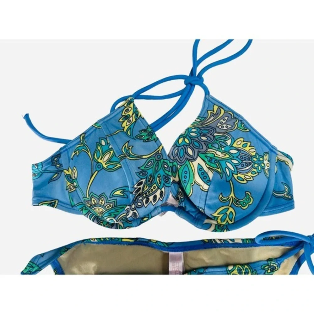 Victoria's Secret‎ Women's Swimwear Small 34A Blue Yellow Floral 3 Pieces Set